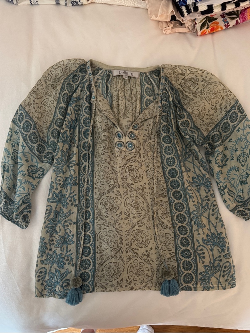 Women's Blue Floral Peasant Blouse